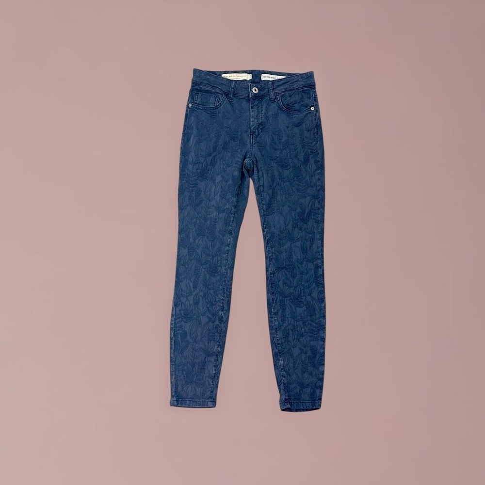 Pilcro and the Letterpress Women's Slate Blue Floral Debossed Skinny Pant 26P